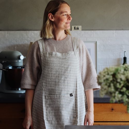 Leinenschürze beige kariert