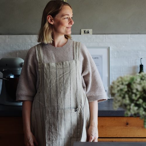 Leinenschürze beige gestreift